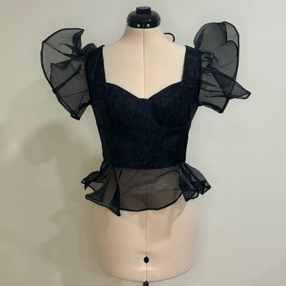 Francesca’s Riannon ruffle corset blouse, black